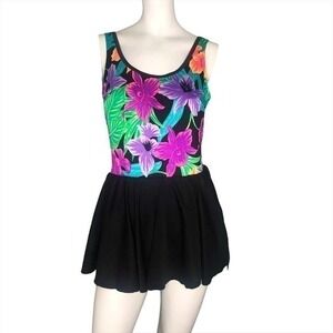 Vintage 60's 70's floral bathing suit skirt dress